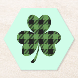 Green Buffalo Plaid Shamrock Clover Design-61104 Paper Coaster