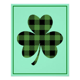 Green Buffalo Plaid Shamrock Clover Design-61104 Poster