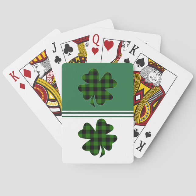 Green Buffalo Plaid Shamrock Playing Cards (Back)