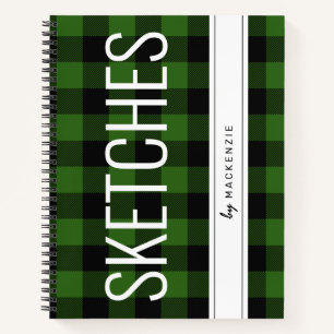Green Buffalo Plaid Sketch Book Personalized