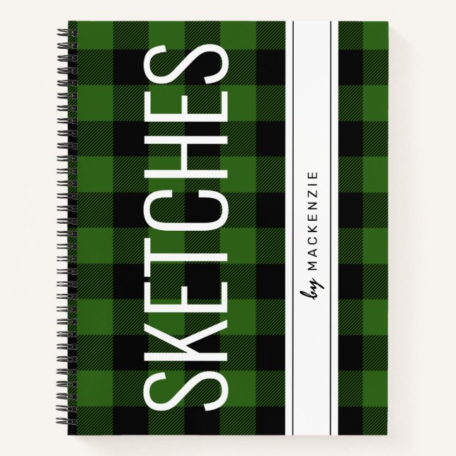 Green Buffalo Plaid Sketch Book Personalized (Front)