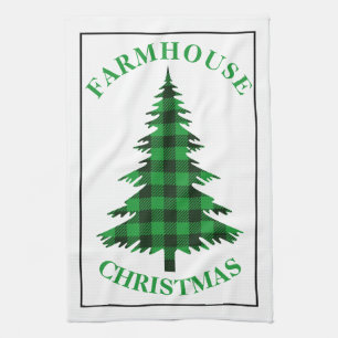 Green Buffalo Plaid Tree Farmhouse Christmas Kitchen Towel