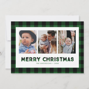 Green Buffalo Plaid Triptych Christmas Photo Card