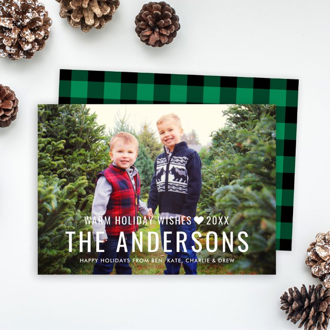 Green Buffalo Plaid Warm Holiday Wishes Photo (Creator Uploaded)