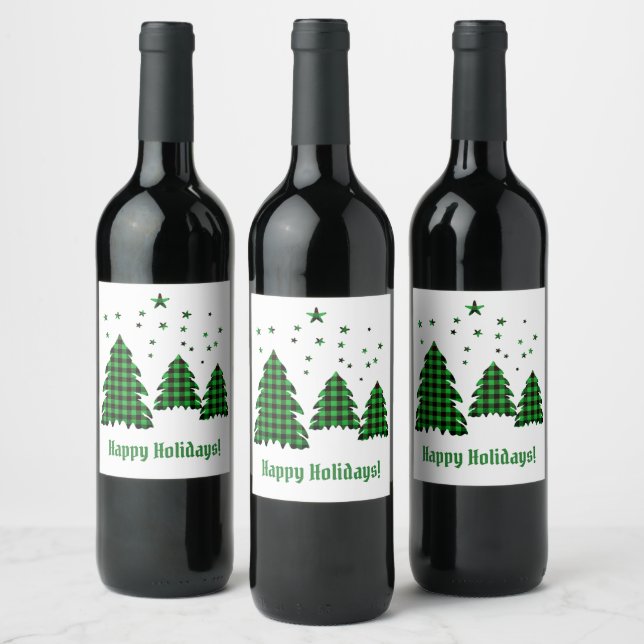 Green Buffalo Plaid Wine Bottle Gift Labels (Bottles)