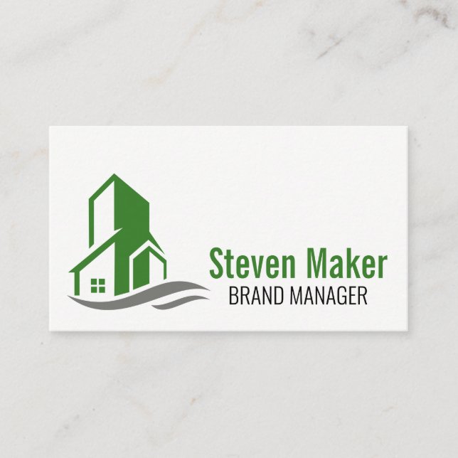 Green Building Icon Business Card (Front)