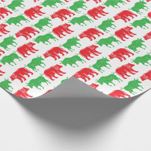 Green Bull & Red Bear, DIY Colour BG, White Wrapping Paper