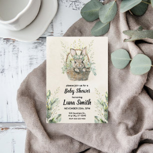 Green Bunny Rabbit Baby Shower  Invitation