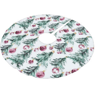 Green Burgundy Christmas Trees Ornaments Brushed Polyester Tree Skirt