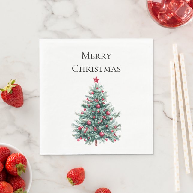 Green Burgundy Christmas Trees Ornaments Napkin (Insitu)