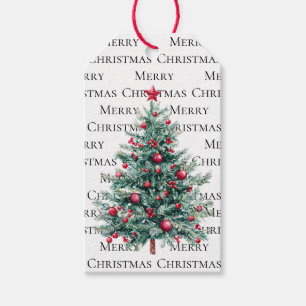 Green Burgundy Christmas Trees Ornaments Quote Gift Tags