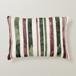 Green Burgundy Stripes Christmas Accent Pillow