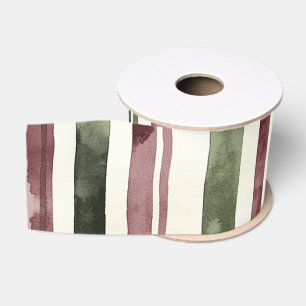 Green Burgundy Stripes Christmas Grosgrain Ribbon