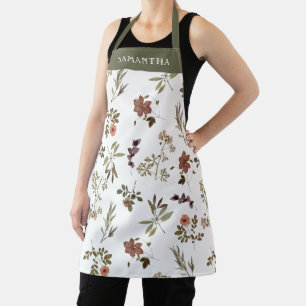 Green Burgundy Wildflower Custom Name Apron 