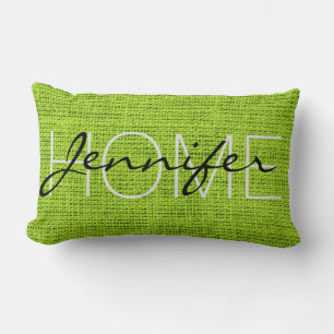 Green Burlap Rustic Monogram Lumbar Pillow