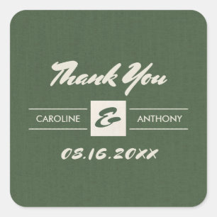 Green Burlap Texture Wedding Thank You Square Sticker