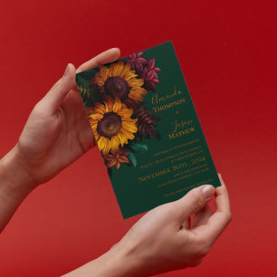 Green Burnt Orange Floral Wedding Invitation