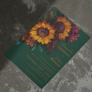 Green Burnt Orange Floral Wedding Invitation Postcard