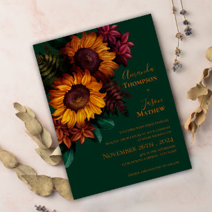 Green Burnt Orange Floral Wedding Invitation Postcard