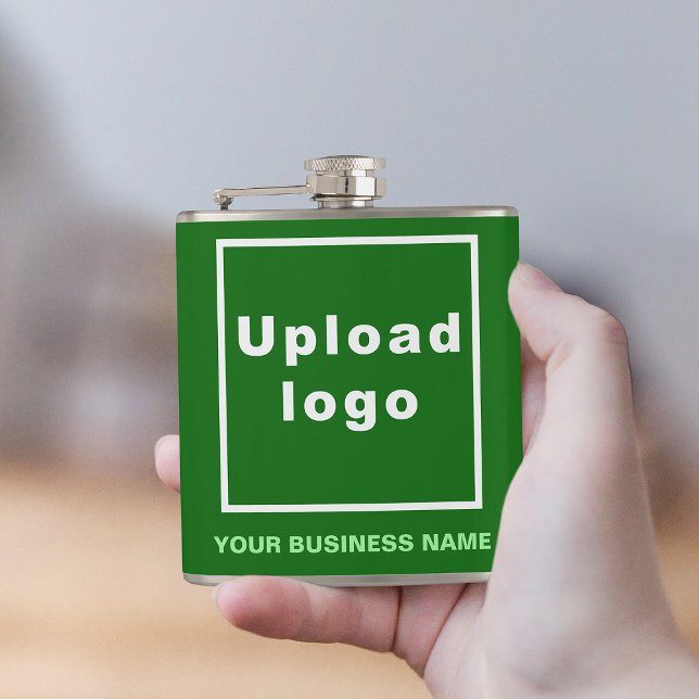 Green Business Brand on Vinyl Wrapped Flask (Your business name and logo on green vinyl wrapped flask.)