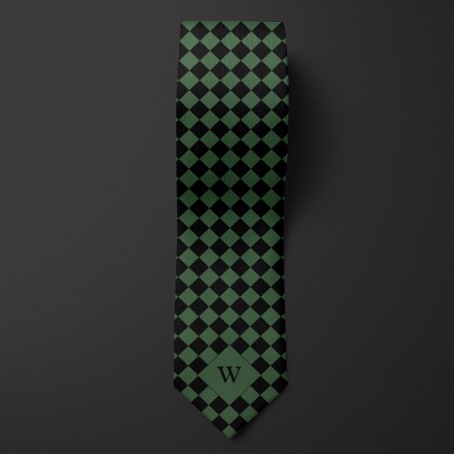 Green Business Chequered Monogram Tie (Creator Uploaded)