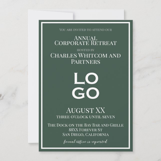 Green Business Corporate Event with Custom Logo Invitation (Front)