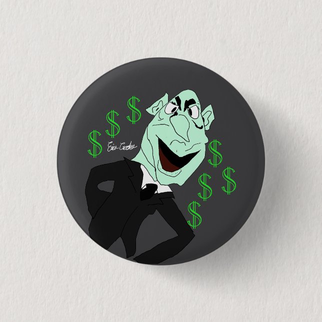 Green business executive puppet 1 inch round button (Front)