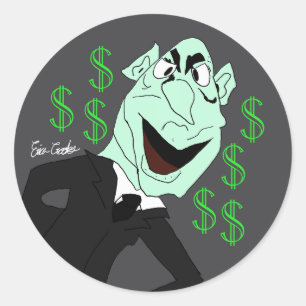 Green business executive puppet classic round sticker