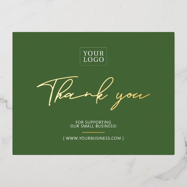 Green Business Logo Thank you Package Insert Foil Invitation Postcard (Front)