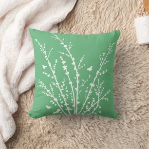 Green Butterflies Botanical Branches Modern Throw Pillow