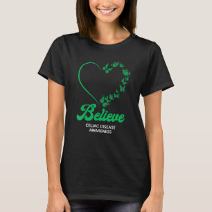 Green Butterflies Heart Believe Celiac Disease Awa T-Shirt