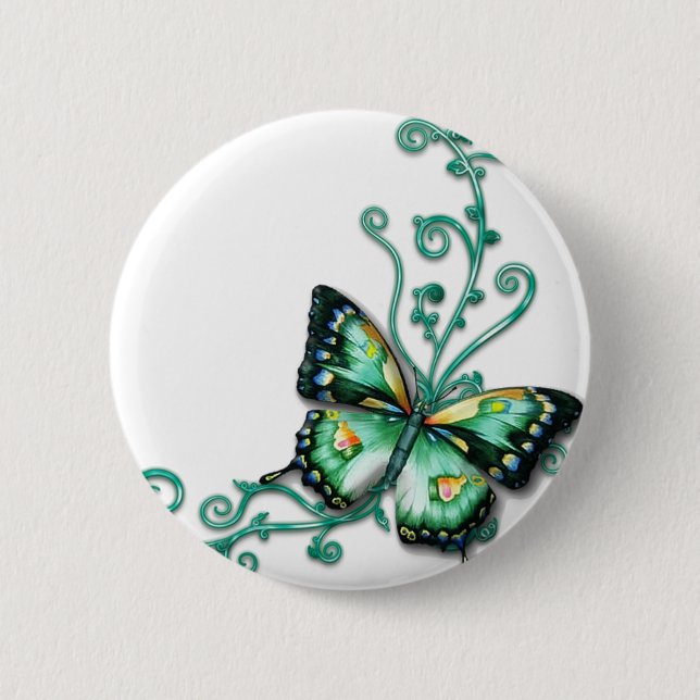 green butterfly 2 inch round button (Front)