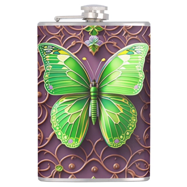Green Butterfly 3D Optics Hip Flask (Front)