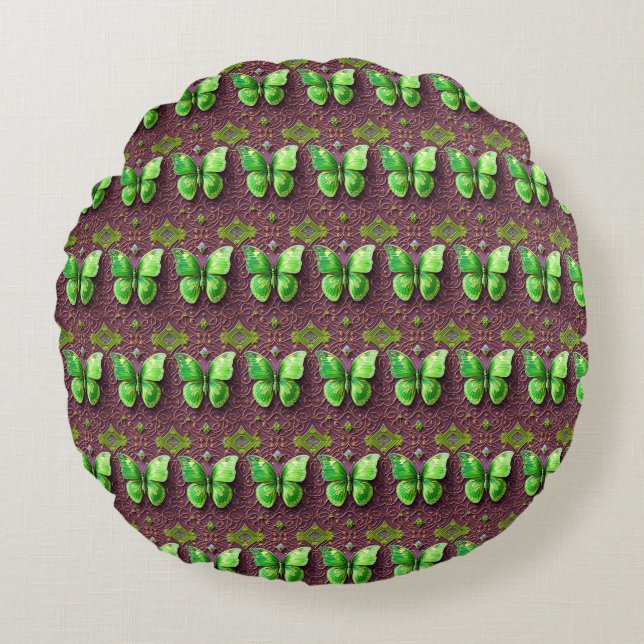 Green Butterfly 3D Optics Round Pillow (Front)