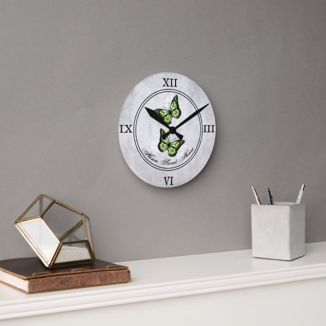 Green Butterfly Floral Acrylic Wall Clock (Office)