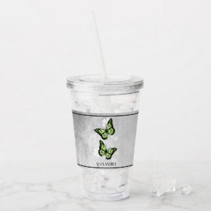 Green Butterfly Floral Personalized Acrylic Tumbler