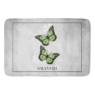 Green Butterfly Floral Personalized Bath Mat