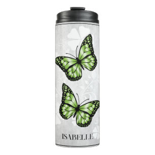 Green Butterfly Floral Personalized Thermal Tumbler