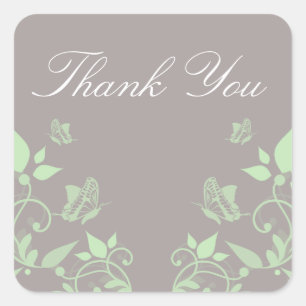 Green Butterfly Floral Thank You Stickers
