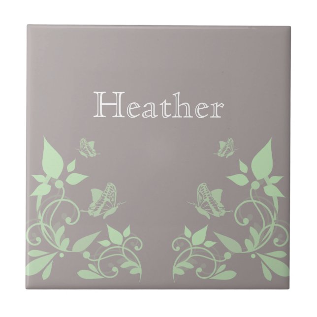 Green Butterfly Floral Tile (Front)
