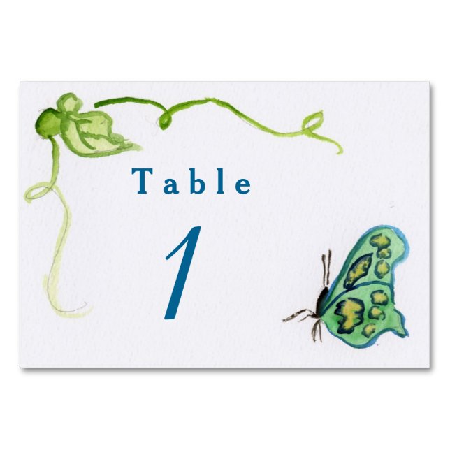 Green Butterfly Garden Custom Number Table Cards (Front)