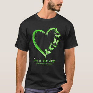 Green Butterfly Heart Im A Survivor Mental Health T-Shirt