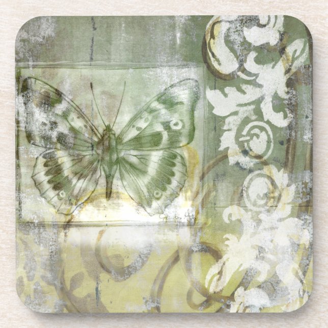 Green Butterfly Inset with Ironwork Gate Coaster (Front)