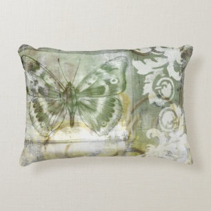 Green Butterfly Inset with Ironwork Gate Decorative Pillow