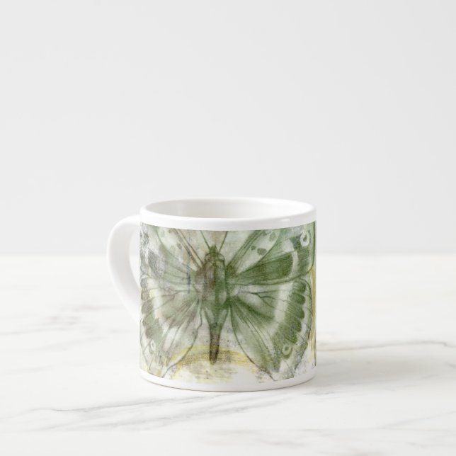 Green Butterfly Inset with Ironwork Gate Espresso Cup (Front Left)