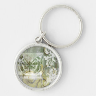 Green Butterfly Inset with Ironwork Gate Keychain