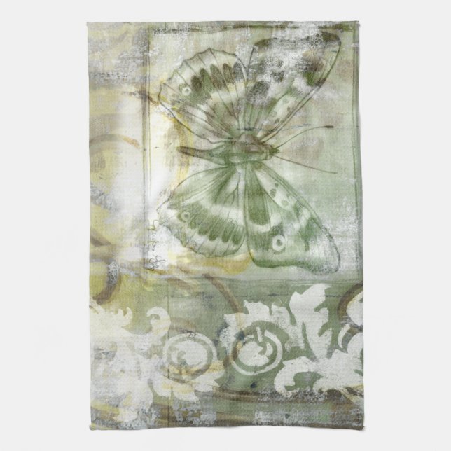 Green Butterfly Inset with Ironwork Gate Kitchen Towel (Vertical)