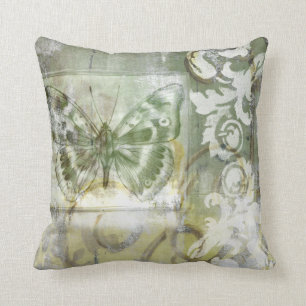 Green Butterfly Inset with Ironwork Gate Throw Pillow
