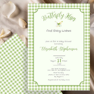 Green Butterfly Kisses and Baby Wishes Baby Shower Invitation