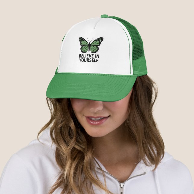 Green Butterfly Motivation Sticker  Trucker Hat (In Situ)